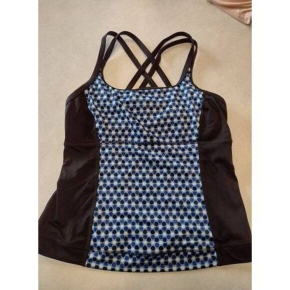 Lands End Size 10 Blue Polka Dot Strappy Tankini Top - Picture 1 of 3